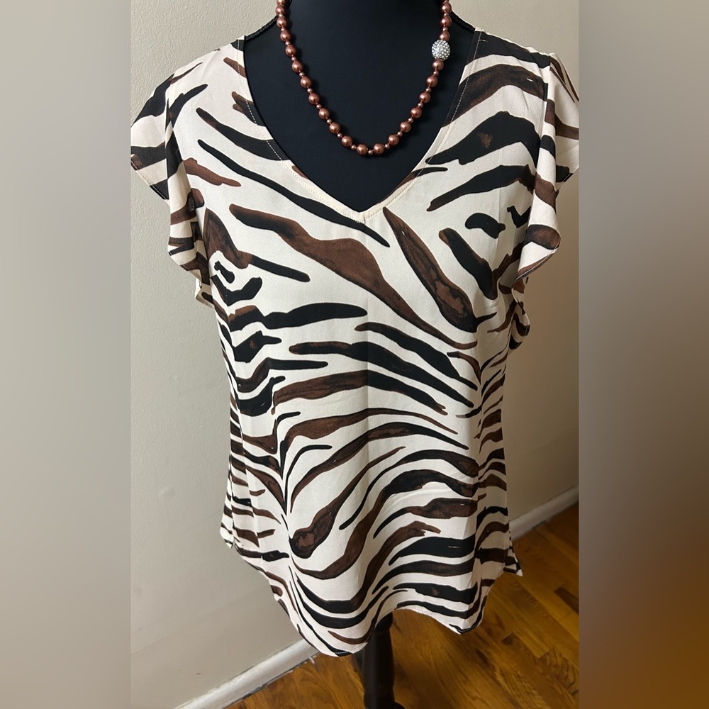 Zebra Print V-Neck Women's Top